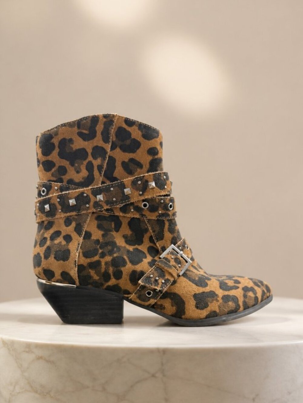 Kenneth Cole Cheyenne Stud Real Leather Leopard-Print Ankle Boots 7.5M - Picture 5 of 10